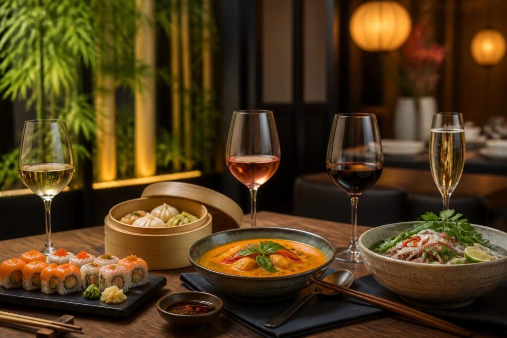 découvrez comment marier parfaitement les vins avec la cuisine asiatique grâce à notre guide complet d'accords mets et vins.