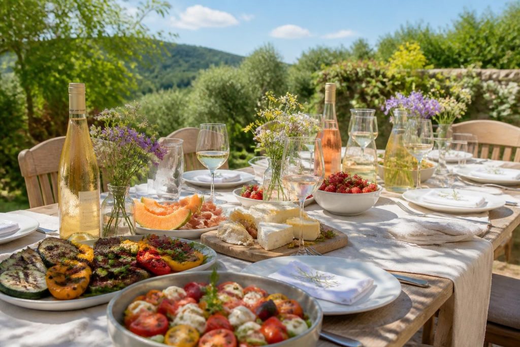 Recevoir en été : menu, vins frais et table d’extérieur